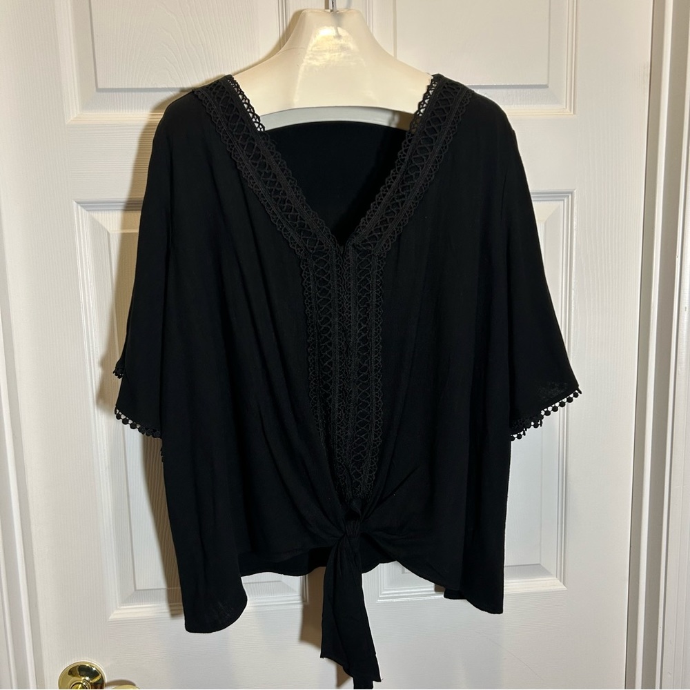 Bloomchic Crochet Trim Tie Bottom Top